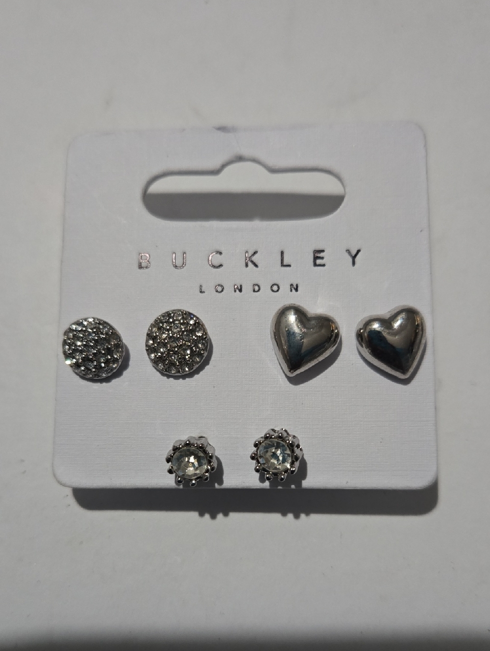 Silver Tone  Heart & Crystal Stud Earring Set - Silver